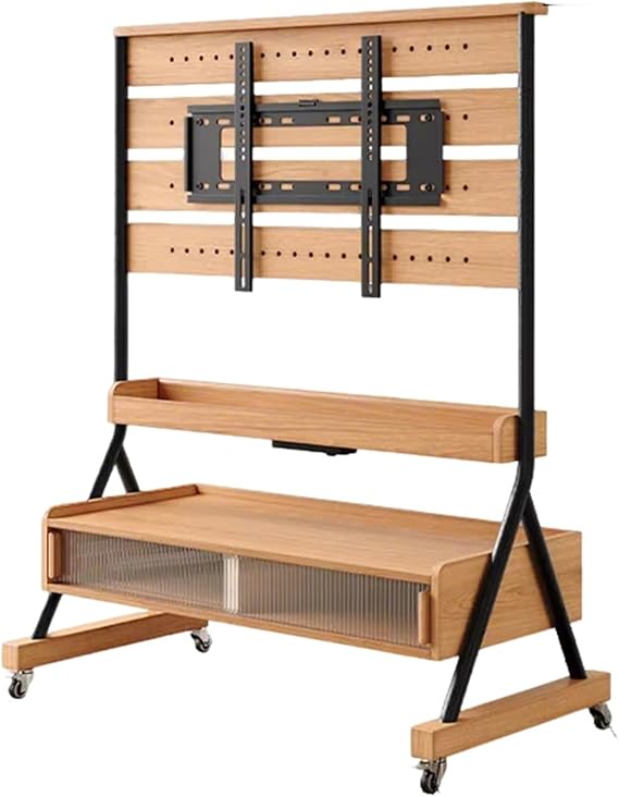 Mobile TV Cart,Modern Television Stand with Wooden Storage Shelf,Rolling TVs Cart on Wheels Height Adjustable Heavy-Duty Floor Stand Base for 40 to 85 inch TV(B)
