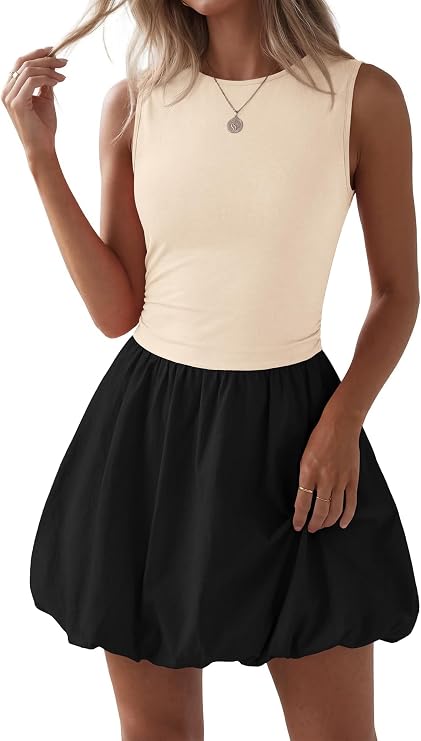 KIRUNDO Summer Dresses for Women 2026 Cute Mini Sleeveless Bubble Dress