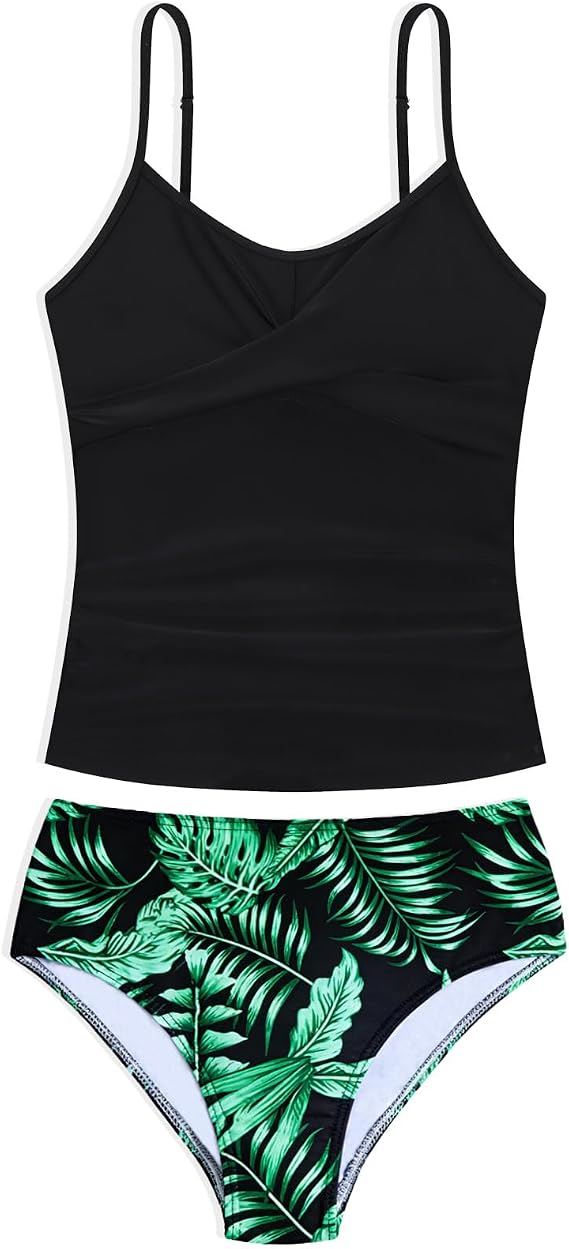 Girls Swimsuits 2 Piece Bathing Suit Tropical Floral Swimwear 7-16 Years Beach Sport Halter Tankini