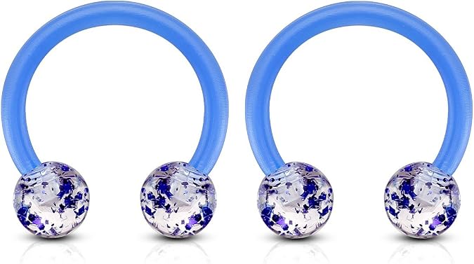 Pierced Owl - 16GA Acrylic Ultra Glitter Ball Ends Flexible Horseshoe Circular Barbells, Sold as a Pair