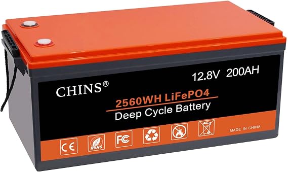 CHINS Lithium Battery 12V 200AH LiFePO4 Battery - Built-in 200A BMS, 2000~5000 Cycles
