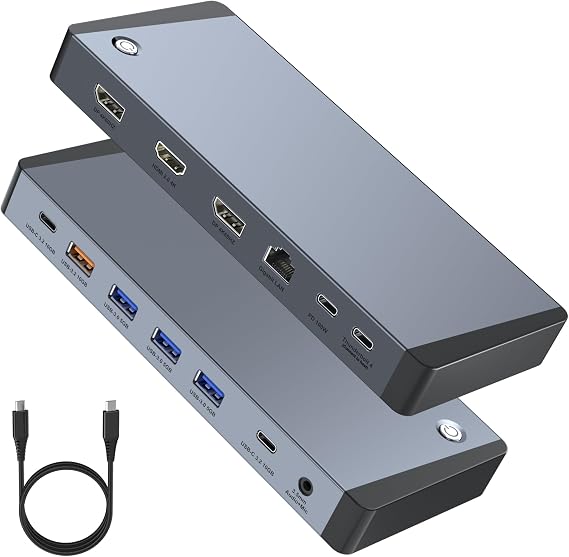 13-in-1 Laptop Docking Station 3 Monitors for Mac and Windows, USB C Hub with Triple 4K@60Hz (2DP+1HDMI), 100W PD Charging, One-Click Screen Off Switch, 10Gbps Data, Gigabit LAN, for Office and Gaming