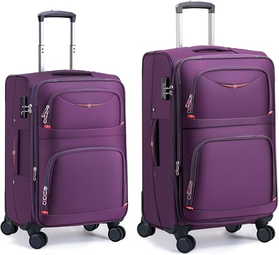 ROPLUS Softside Expandable Luggage with 4 Spinner Wheels, Durable Carry-On Luggage Suitcase (Purple, 2-Piece Set 21/25)