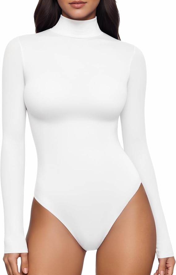 Womens Mock Turtleneck Long Sleeve Thong Bodysuit Fall Tops