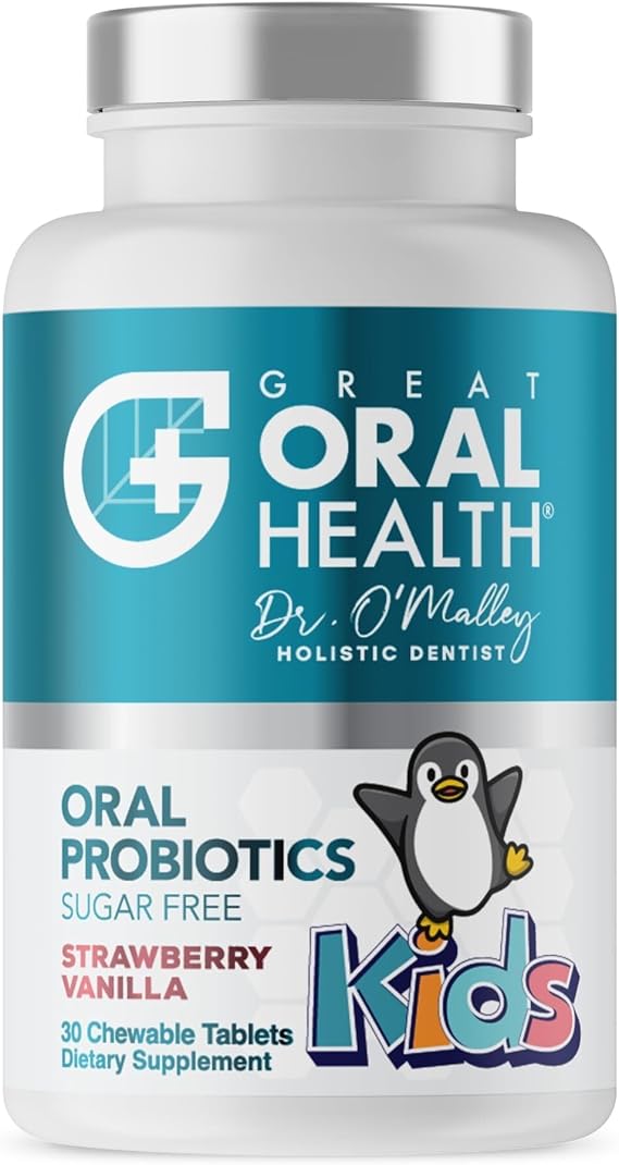 Oral Probiotics for Mouth Bad Breath Treatment for Kids Dental Care & Cavity Prevention with BLIS K12 M18 Dr Formulated Dental Probiotics for Teeth and Gums, 30 Chewable Tablets Strawberry Vanilla