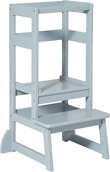 SDADI Kitchen Step Stool for Toddlers and Kids Ages 18 Months to 3 Years Old with Adjustable Height and Solid Wood Railings, Gray
