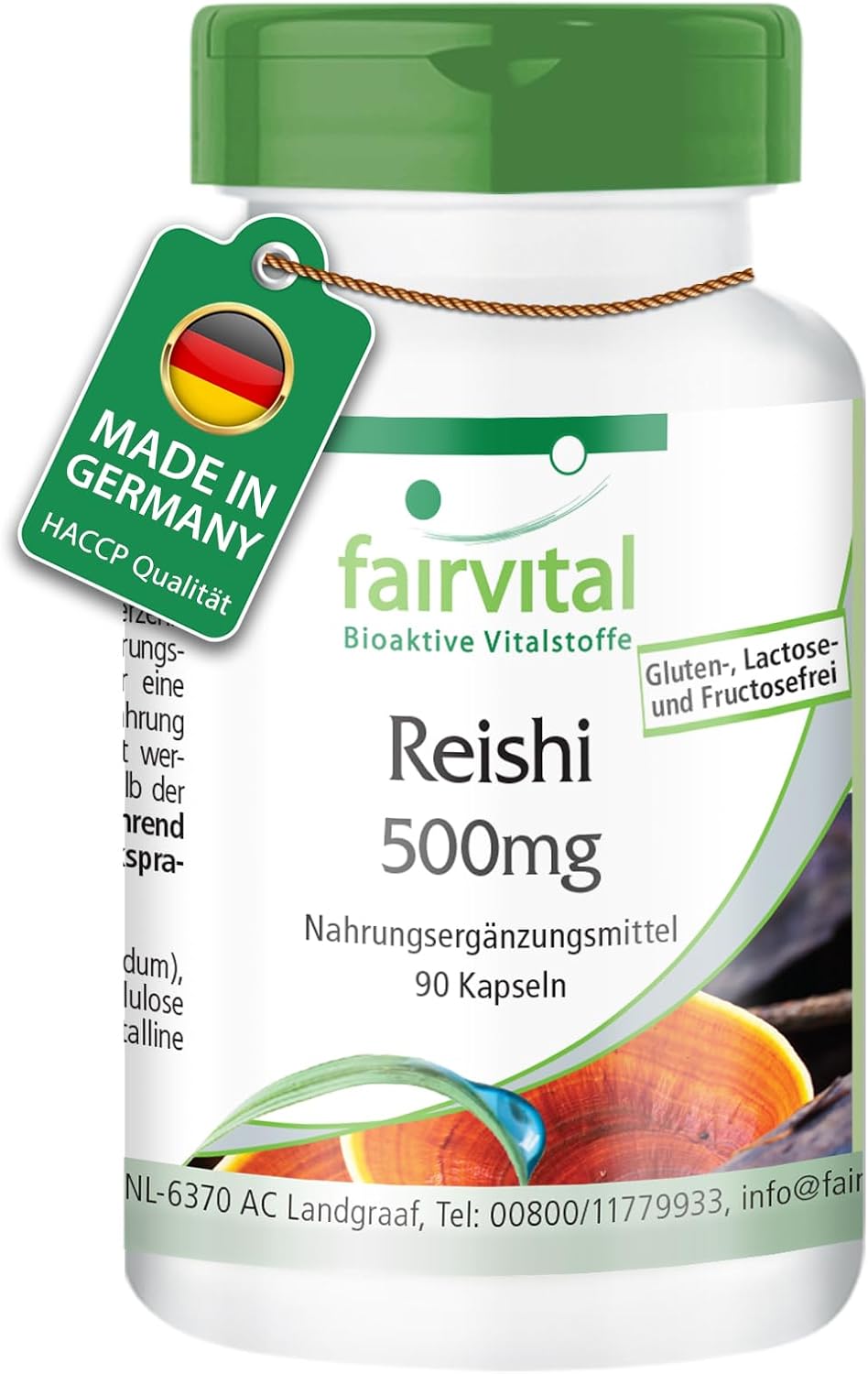 fairvital Reishi Capsules 500 mg 90 Capsules Swallow-Friendly High Dose Ganoderma Lucidum Mushroom Powder Vegan
