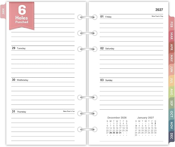 Forvencer A6 Planner Inserts, 2027 Weekly & Monthly Planner Refills, 6-Hole