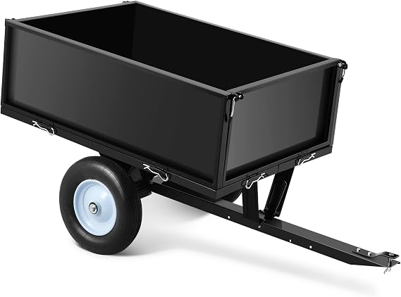 Heavy Duty Steel ATV Trailer, 500 LBS/11.4 Cu.Ft Capacity Garden Dump Cart | Lawn Mower Trailer, Utility Trailer with Removeable Rear Panel, Designed for Tractor, ATV, UTV, Black