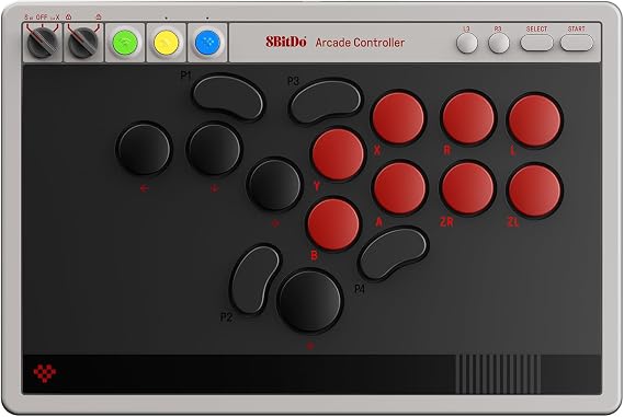 8BitDo オールボタン アーケード コントローラー Switch および Windows 用 – Bluetooth、2.4G、有線接続、薄型メカニカルスイッチ、4つのプログラム可能なボタン、ホットスワップ対応PCB