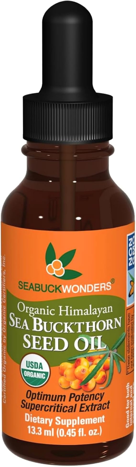 SEABUCKWONDERS Organic Sea Buckthorn Seed Oil, 0.45 Fl Oz, 13 Servings
