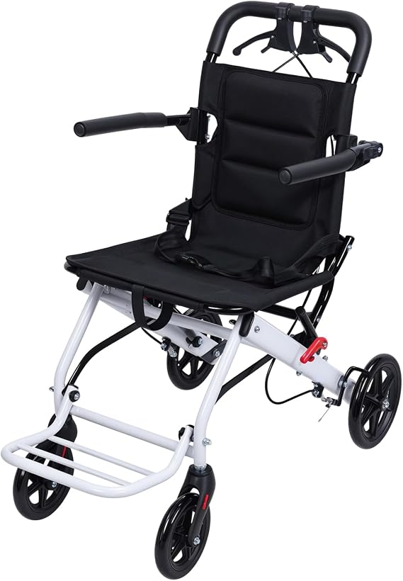 Modern Aluminum Lightweight Foldable Transport Wheelchair, Attendant & Transit Travel Wheelchair, Supports 180lbs, Black