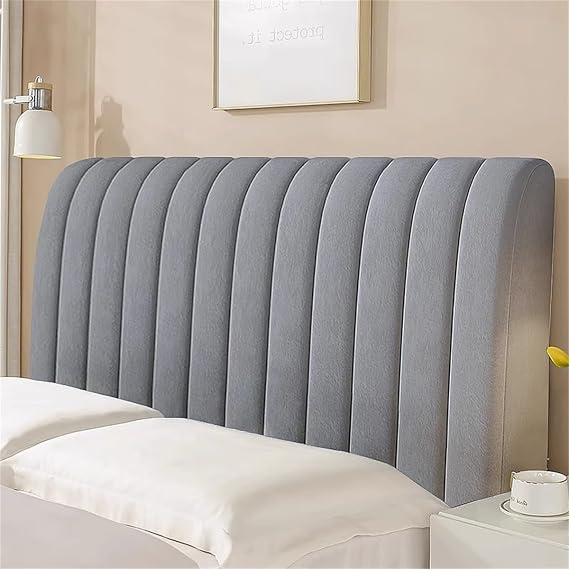Velvet Headboard Cover Elastic Headboard Cover for Queen Size Bed for Upholstered Headboard Slipcover(Dark Gray - A,150cm)