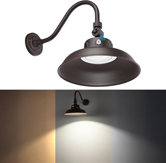 LEONLITE 3CCT 14 Inch Outdoor Barn Light, 120-277V, Integrated LED, Brown