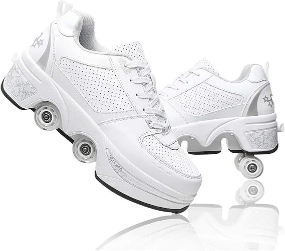 Inline Skate,2-in-1 Multi-Purpose Shoes, Adjustable Shoes with Wheels,Quad Roller Skate Boots-A||32