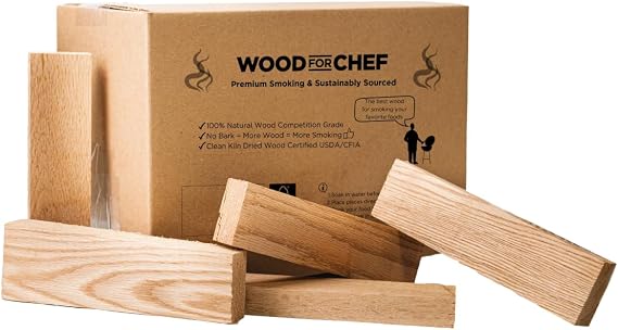 WoodForChef Wood Chips for Smoker and Firewood Red Oak Smoking Wood Chunks and Pieces for Grilling, BBQ, Smoker Grill Accessories and Smoking Meat Accessories Box 16-lbs/900 Cubic Inch, 8 Sticks