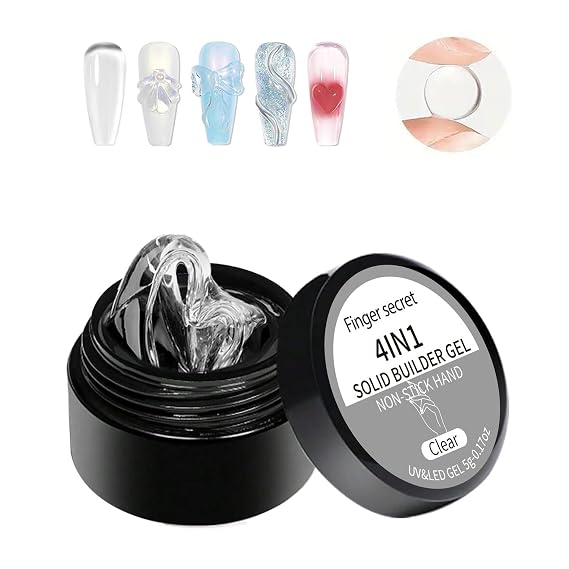 Solid Builder Gel for Nails Hard Gel 4 in1 Clear White Non-sticky for Nail Extension with Art Tools for DIY Nail Thickening Solution 5g