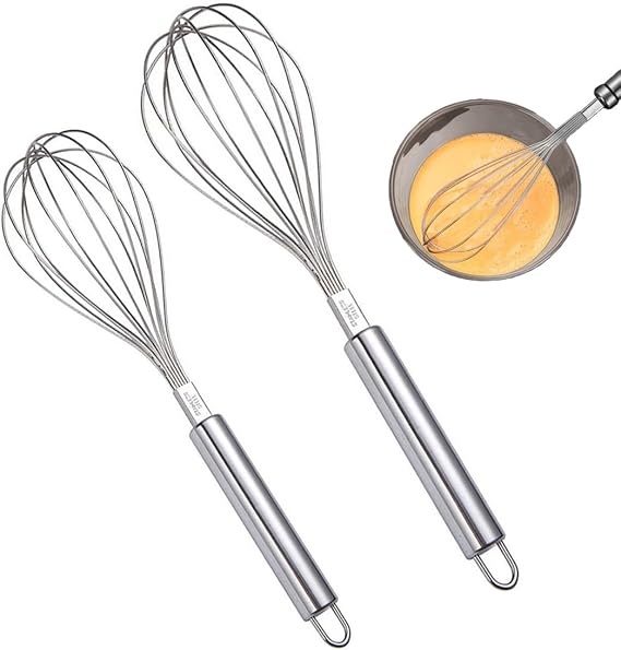 Whisks for Cooking, Wisking Tool 2 PCS, Metal Whisk Set for Non-Stick Cookware, Balloon Egg Beater Perfect for Blending, Whisking, Beating, Frothing & Stirring-Easy to Use and Clean (11.81"&9.84")