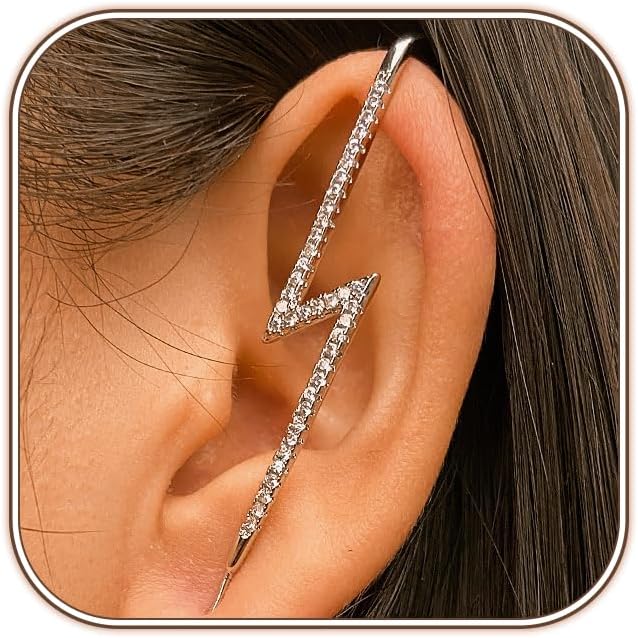 Vintage Ear Wrap Crawler Hook Earrings Crystal Long Piercing Star-Shape Lightning Bolt Exaggerate Wrap Climber Earrings Gold Silver Cz Ear Cuff Earrings for Women