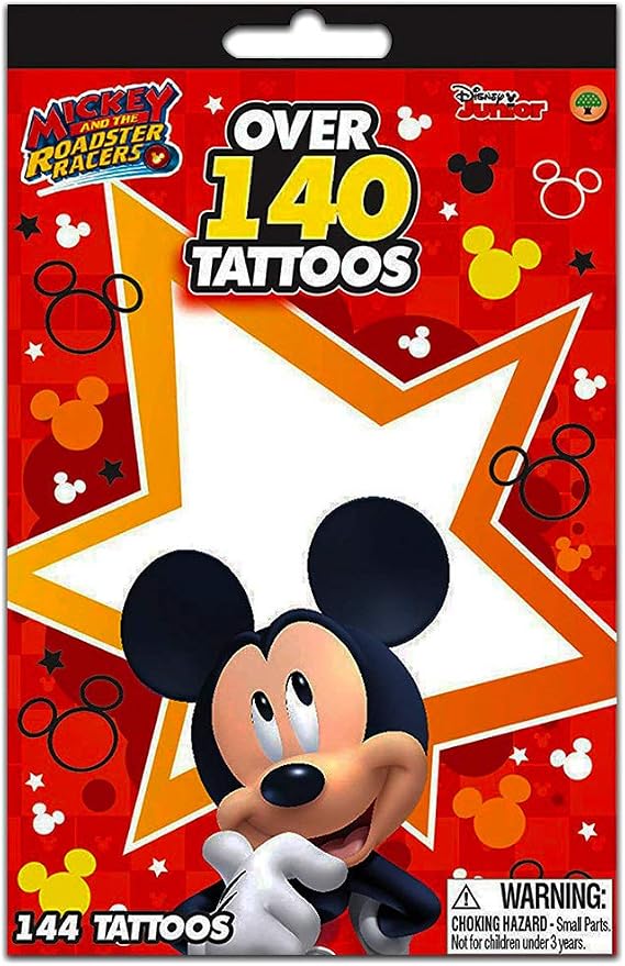 UPD Disney Junior Mickey Mouse & The Roadster Racers Over 140 Temporary Tattoos Booklets - Easy To Apply & Remove, Smudge Proof, Cute Assorted Designs - Party Favors & Handouts (Pack of 1)