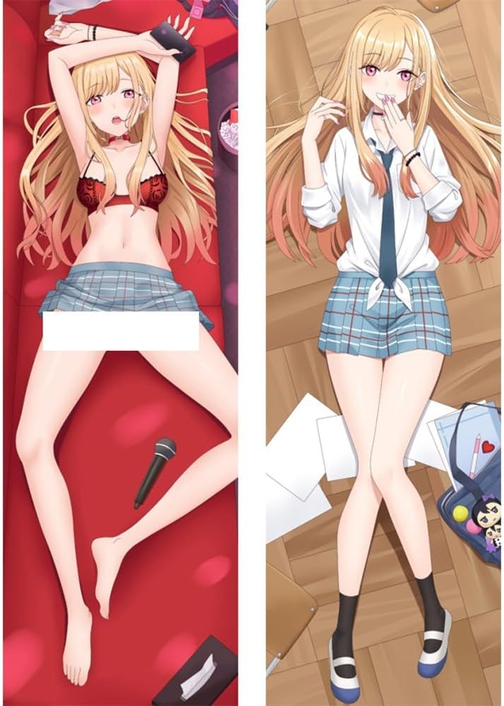 Kitagawa Marin Body Pillow Case, 20 X 59, Peach Skin Double-Sided Lying Down Girl Hugging Body Throw Pillow Cover, Cartoon Game Cushion Cover for Anime Fans Gift