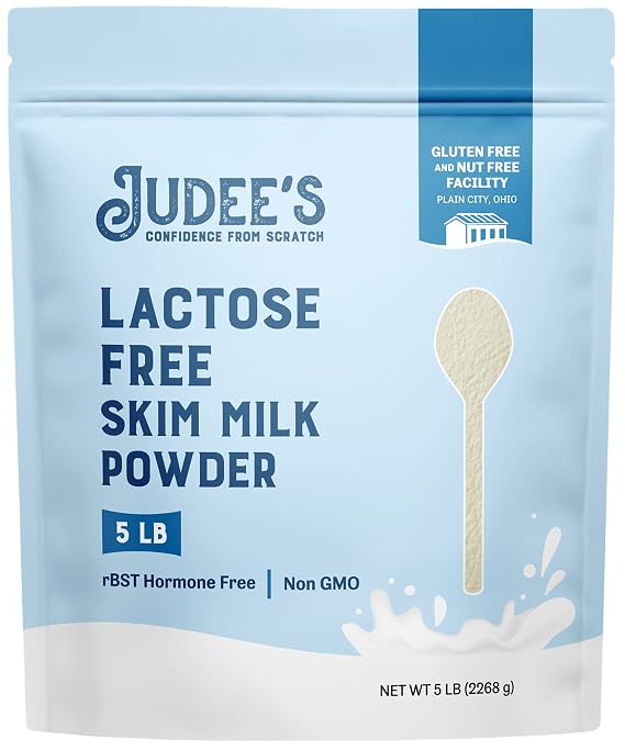 Judees Lactose Free Skim Milk Powder 5 LB - 100% Non-GMO, rBST Hormone-Free, Low Carb - Gluten-Free & Nut-Free - Made from Real Dairy - Great for Reconstituting and Baking with Skim Lactose-Free Milk
