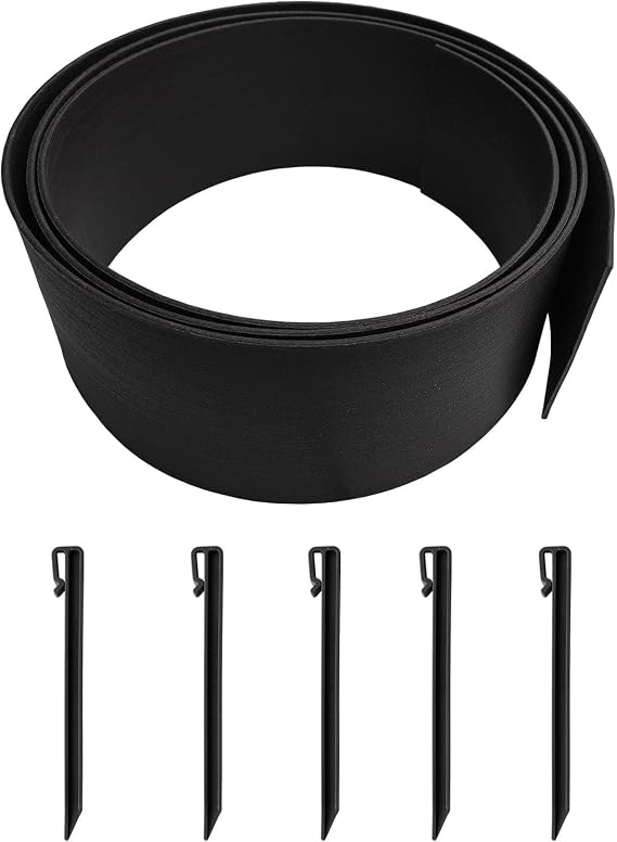 10FT Black Landscape Edging Coil Kit 4 Inch High with 5pcs 10-inch Spikes