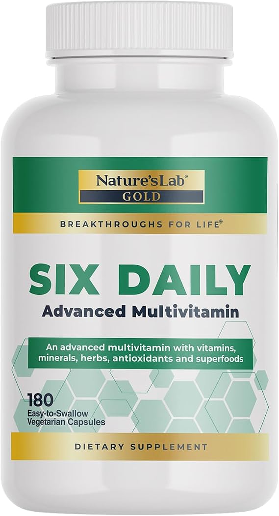 Nature's Lab Six Daily Advanced Multivitamin - Over 90 Nutrients, Minerals, Antioxidants, Herbs & Whole Foods - 180 Capsules (30 Day Supply)