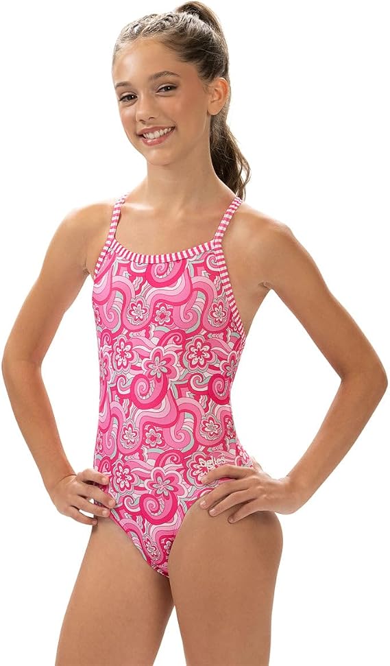 Dolfin Youth Uglies Girls' Sunny Daze Criss-Cross Back One Piece Swimsuit Sunny Daze 10