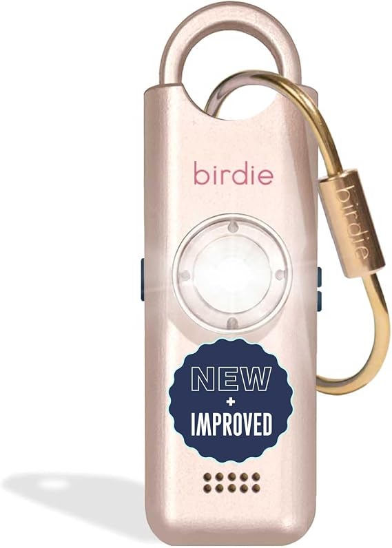 Shes Birdie 3.0 New Version The Original Personal Safety Alarm for Women by WomenLoud Siren, Flash Light and Rechargeable Battery in a Variety of Colors (Metallic Rose Pink)