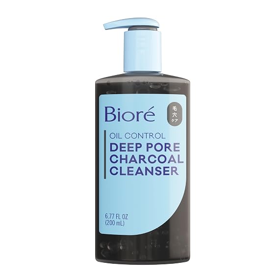 Biore Deep Pore Charcoal Daily Face Wash, 6.77 Fl oz, with Deep Pore Cleansing for Dirt and Makeup Removal From Oily Skin
