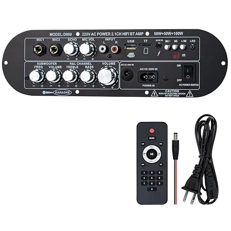 Hosyond D800 Bluetooth Receiver Amplifier 2.1 Channel 50W2 + 100W Subwoofer, Hi-Res Audio Class D Amp with USB/AUX/USB Input, Bass Treble Control for Home Theater DIY Speakers