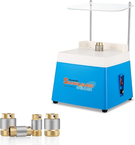 Mxmoonant Stained Glass Grinder Blue w/ 3pcs 5/8'' & 3pcs 1'' Grinding Bits