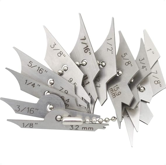 WeldingStop 11pieces Welding Gauge Key Chain Set Weld Fillet Throat/Leg Length Gage 5/16''-7/8''(7.9mm-22.2mm) Inch/mm Stainless Steel