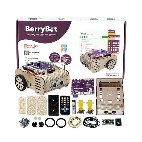 BerryBot Programmable Robot Kit with Raspberry Pi RP2040 | STEM Learning, Graphical Coding, Easy Assembly, Obstacle Avoidance, Line and Light Tracking, Sumo Battle Modes, Scratch Robot