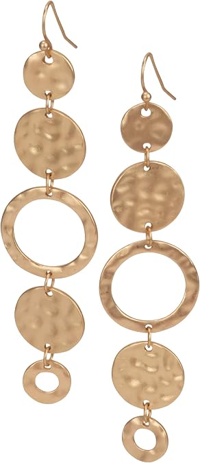 Handmade Matte Textured Boho 5 Circle Dangle Earrings or Women