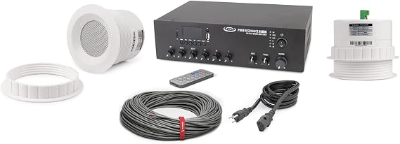 Pure Resonance Audio Office Sound System with 2 3" Ceiling Speakers, 30 Watt Bluetooth Mixer Amplifier and Installation Speaker Wire (4 Items)