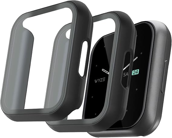 [2 Pack] TUDIA Easy Snap On Tempered Glass Case Compatible for Wyze Smart Watch 44mm, Tough Full Body Case with Screen Protector Hard PC Bubble-Free Anti Fingerprint Full Coverage Clear Case Cover