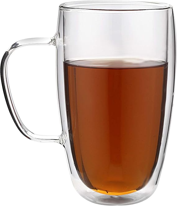 Gmark Large Coffee Mugs Set of 2 (15 oz), Double Wall Tumbler Glass Cup, Insulated Coffee Cups for Tea, Latte, Espresso, Juice, or Water GM2030