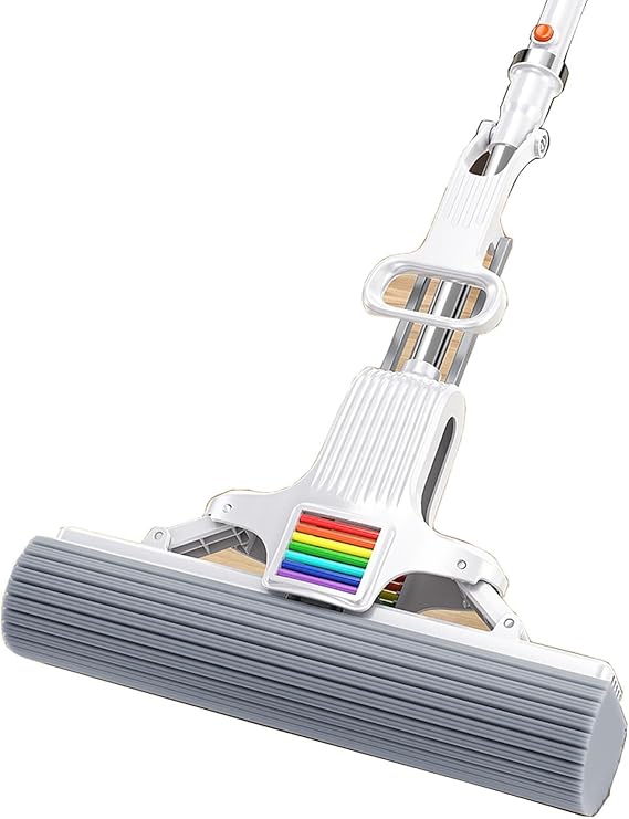 PVA Sponge Mop, Hands Free Self Wringing Mop, Self Squeeze Sponge Mop for Tile Marble Laminate Floor Cleaning