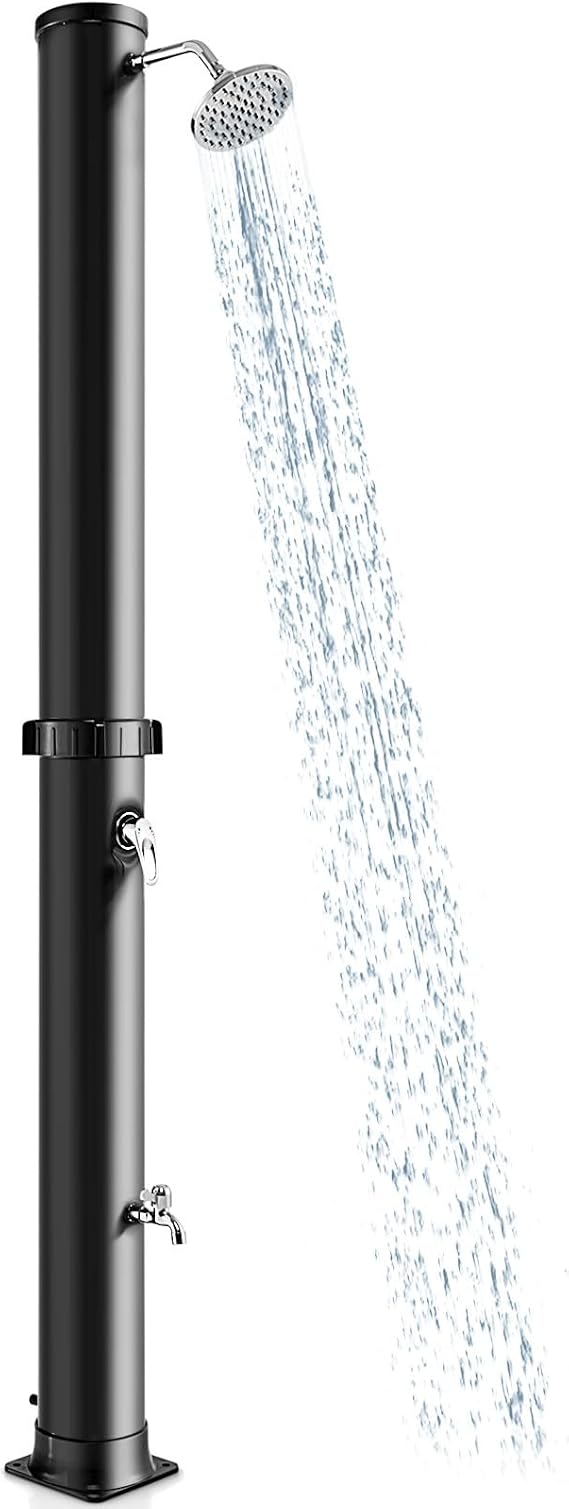 LDAILY Outdoor Shower, 10 Gallon Solar Heated Pool Shower with 360 Rotating Shower Head & Foot Tap, 7.2FT Freestanding Outside Shower Kits for Backyard, Beach, Garden (Black)