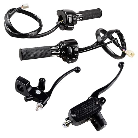 Motorcycle Horn Turn Signal Head Light Switch w/Harness and Brake Clutch Levers and 1" Handlebar Hand Grips Compatible with Harley