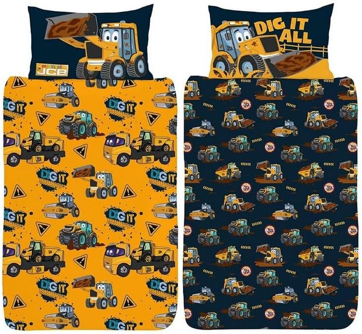 JCB Dig It Duvet Set Junior YellowBlack, YellowBlack, Junior