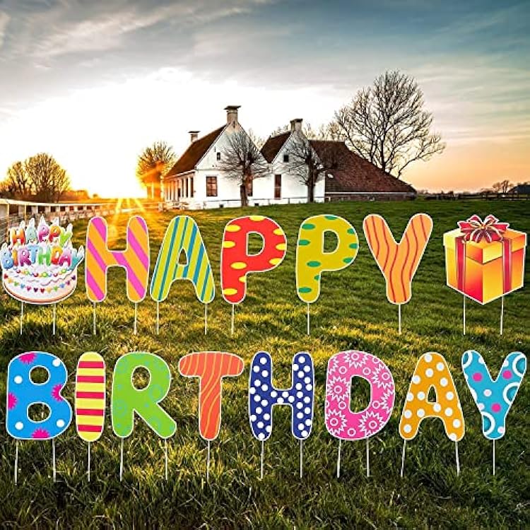 Happy Birthday Yard Sign, Super Big Size - Bright and Colorful Happy Birthday Solidee Lawn Letters Yard Sign with Stakes, Perfect Outdoor Waterproof Birthday Party Decorations