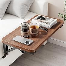 Foldable Bedside Table for Hanging on the Bed, Wooden Bed Shelf for Hanging, Bedside Table, Floating Bed Tray, Student Dorm Essentials 30 x 20 cm (Walnut Colour)