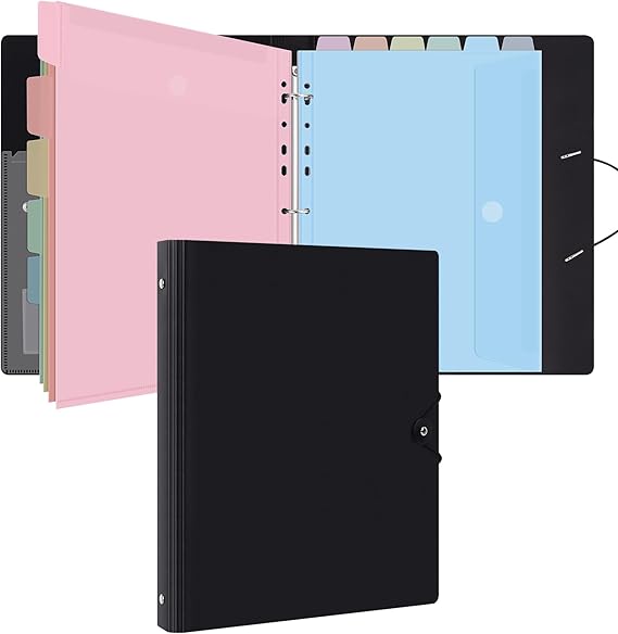 Uquelic Document Folder A4 for Filing Ring Binder A4 Slim with 12 Plastic Document Pockets (6 Colours) Waterproof Folder Organiser - Macaron Colour