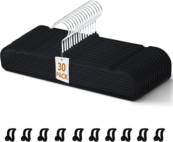 30 Pack Velvet Pant Hangers, Non Slip Thin Space Saving Trouser Hanger