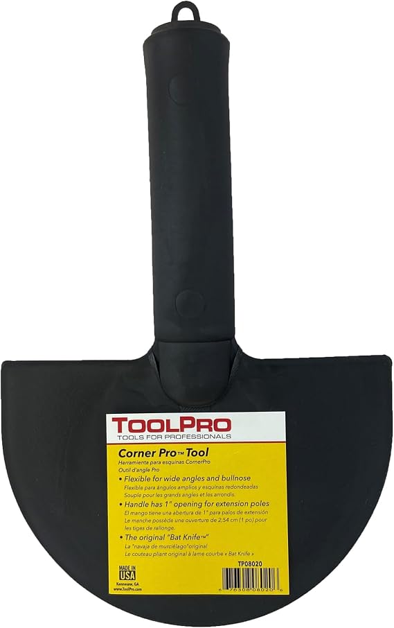 ToolPro CornerPro Rubber Corner Tool - Flexible Drywall Inside-Corner Finishing and Smoothing Bat Knife for Clean Mudded Corners