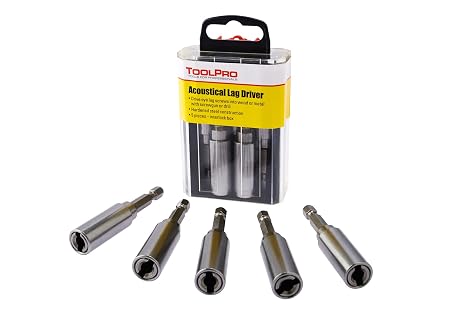 ToolPro Eye Lag Driver Set, 5 Pieces - Quick-Install Bit Kit in Interlocking Storage Box for Driving Eye Lag Screws with Any Drill