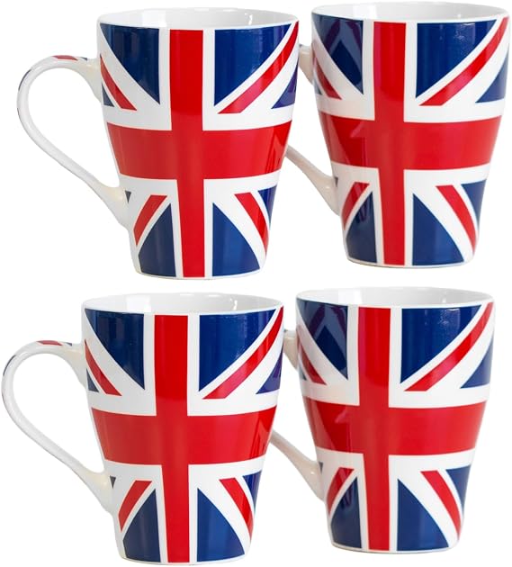 Darthome Set of 4 x UK Union Jack Flag Mugs Cups Drinks Tea Coffee Souvenir London Gifts